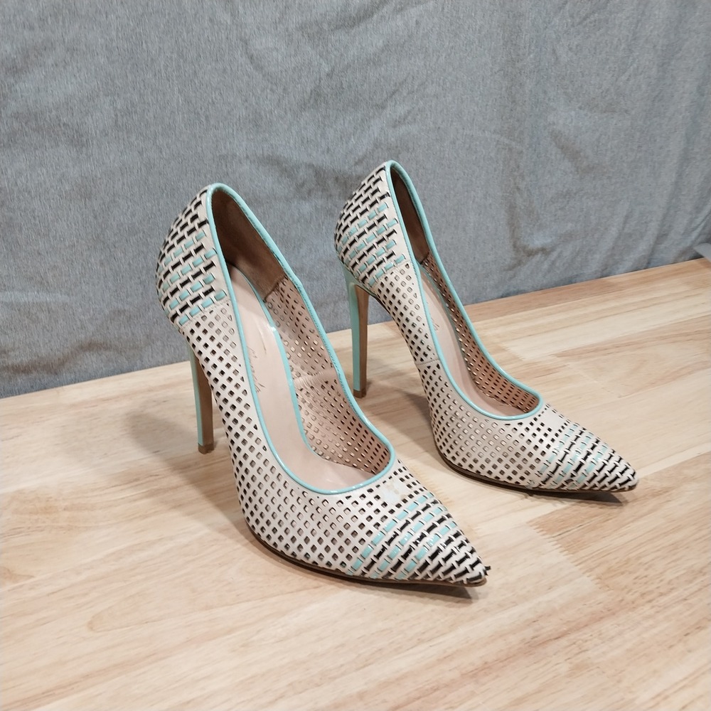 Du Monde Womens Pumps Laser Cut Perforated Stiletto Heel Size 39 Cream Mint
